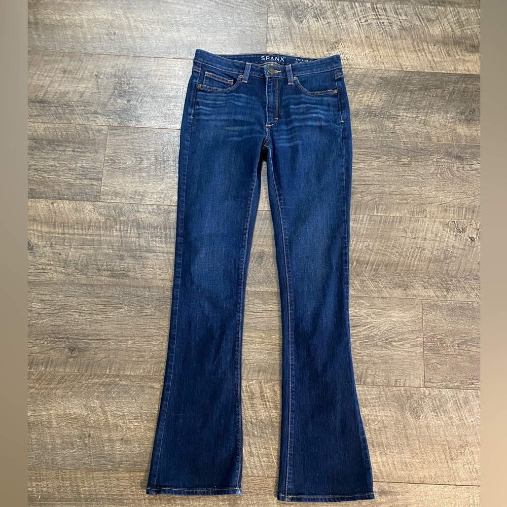 Spanx The Slim-X Bootcut Jeans 28 Dark Denim Pants Stretchy Whiskered